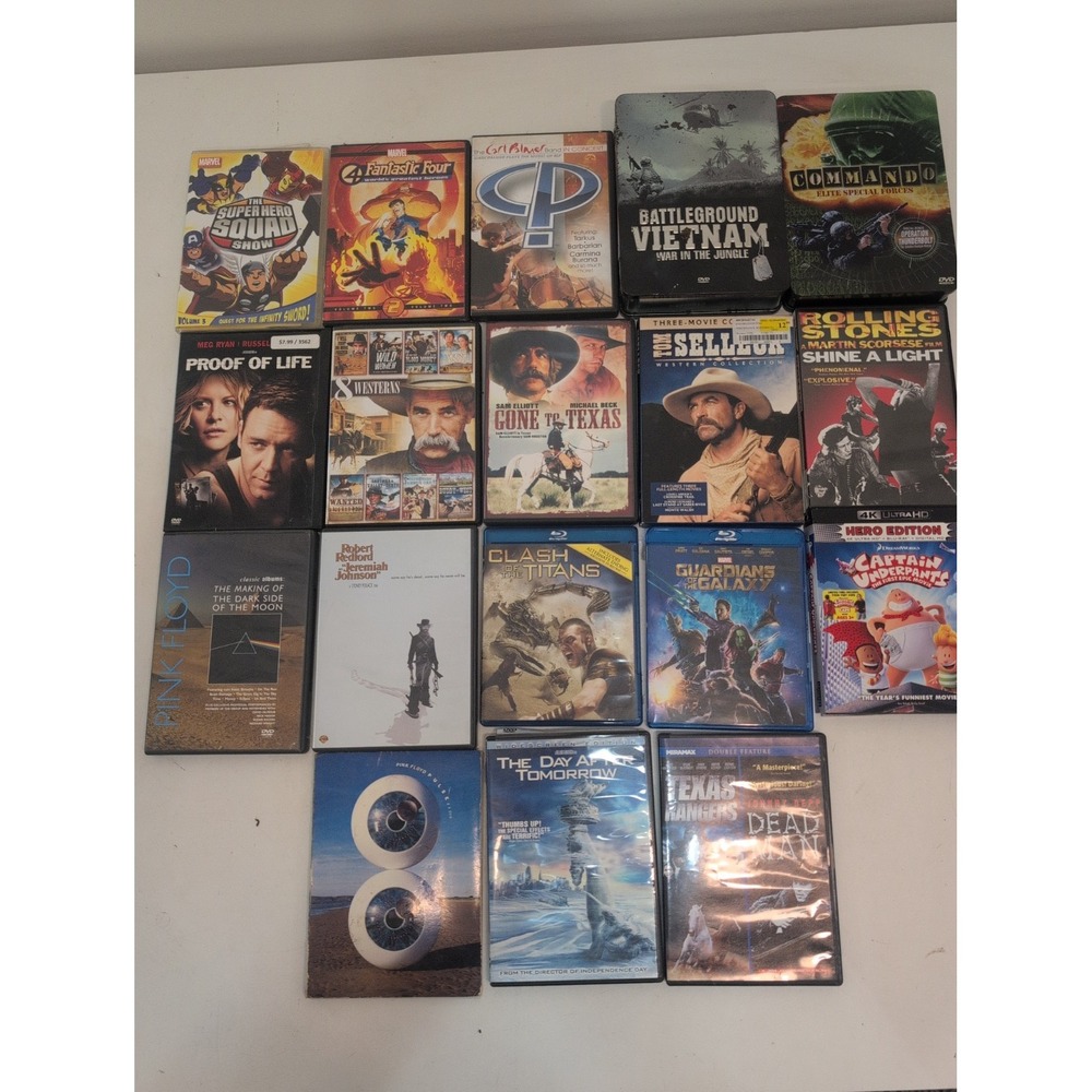 Mixed Lot of 18 DVD/ Blu Ray Movies Guardians Of The Galaxy Westerns More